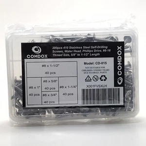 200pcs 410 Stainless Steel Self-Drilling Screws, Water Head, Philips Drive - Picture 1 of 2