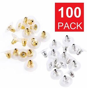 100PC Earring Backs Post Backings Stopper Silver Golden Stud Secure Hook Earring