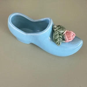Vintage McCoy Pottery, Planter,  Light Blue Dutch Shoe With Pink Rose - Picture 1 of 12