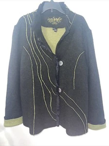 Icelandic Design Womens Size Medium Coat Wool Green Embrodiered Button Up - Picture 1 of 5