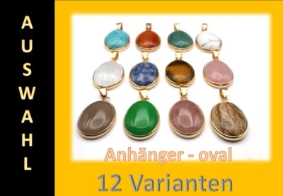 GJ69  EDELSTEIN ANHÄNGER OVAL TÜRKIS, QUARZ, JADE, JASPIS ACHAT 25x18mm VG  - Bild 1 von 4
