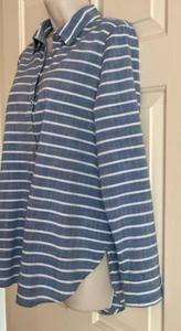 NAUTICA Damen Tunika Oberteil blau weiß gestreift Rollriegel Langarm Baumwolle Gr. M - Bild 1 von 6