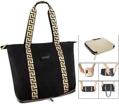 Versace Bag Black Gold Folding Tote Bag Shoulder  Beauty Promo Womens NEW - Image 1 of 4