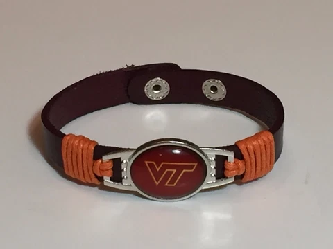 New Virginia Tech Hokies Leather Adjustable Bracelet, Gift for Her Mom Him Dad Cover