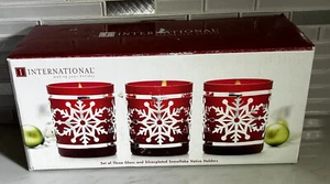 Weihnachten Schneeflocke Windlicht Glas & versilbert International Silver Co. - NEU - Bild 1 von 13