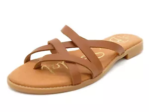 Damen Riemchen Sandalen braun Leder Sommerschuhe Echtleder Flip-Flops flach NEU - Bild 1 von 13