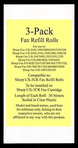 3-pack UX-3CR Fax Refill Rolls for Sharp UX-330L UX-335L UX-340 UX-340L UX-340LM - Picture 1 of 1