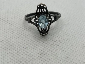 Anillo vintage de plata de ley 925 hecho a mano con topacio azul talla 8 - Imagen 1 de 5