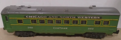 1948-9 VINTAGE LIONEL 2402 O SCALE GREEN CHATHAM PASSENGER CAR RELETTERED TO CNW - Image 1 of 4