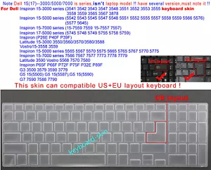 Keyboard Skin Cover for Dell Inspiron 15-3000 3553 3555 3558 3559 3565 3567 3878 - Picture 1 of 11