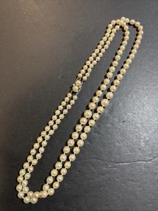 Vintage 14k White Gold Diamonds Two Strands Graduated Akoya Pearl Necklace - Picture 1 of 13