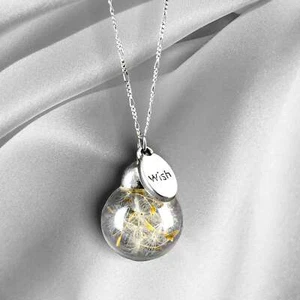 Pusteblumen Kette 925 Sterling Silber Wish Wünsch dir Was Terrarium Schmuck - K9 - Picture 1 of 12