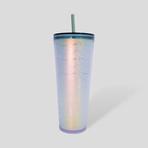 Starbucks Tumbler 24oz Oil Slick Lid Frosted Iridescent Mermaid Tail Green Straw - Picture 1 of 17