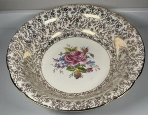 MAYELL vintage ENGLISH Gilded 9 inch Ceramic Cream Gold Rose Decorative Bowl - Picture 1 of 13