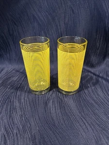 VTG Santos Yellow Striped Glass/Vintage Retro MCM Barware/Set of Two/10 oz./5.5" - Picture 1 of 5