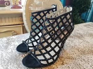 Botín Michael Kors Negro de Gamuza al Tobillo con Piedras Negras Peep Tot con Cremallera Trasera - Imagen 1 de 10