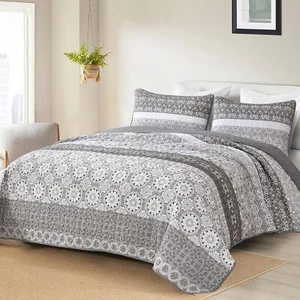 WONGS Queen/King 3-Pcs Boho Quilt Set - Bohemian Patchwork Microfiber Coverlet - Picture 1 of 108