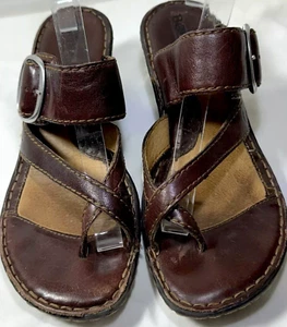 Born Criss Cross Ring Toe Brown Leather Wedge Heel Sandal Shoe Women’s Size 8 US - Picture 1 of 14