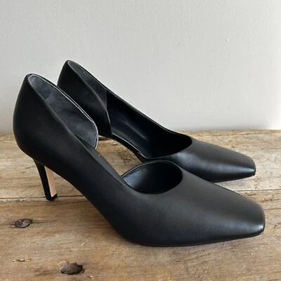 Sapatos femininos Vince Tiana Point Toe salto agulha couro preto tamanho 7,5 M - Imagem 1 de 4