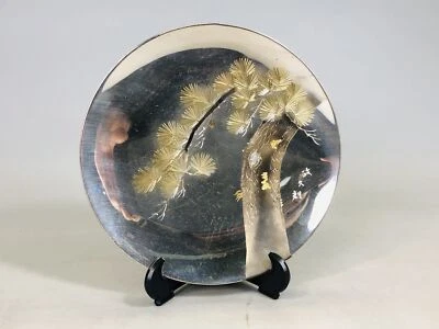 Plato decorativo de plata de ley Y6495 firmado Japón decoración interior antigua Foto 1 de 4