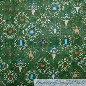 BonEful FABRIC FQ Cotton Quilt Green Forest White Skull Blue Cowboy Brown Horse - Picture 1 of 12