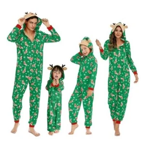 Christmas Pajamas for Family Matching Cute Long Small Mom Xmas Green Reindeer - Picture 1 of 6