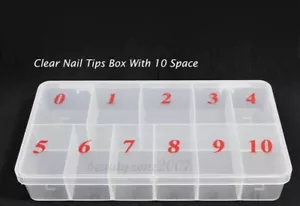 Clear Acrylic Plastic Empty Storage Nail Tips Beads Box Case With 10 Space TOP - Picture 1 of 1