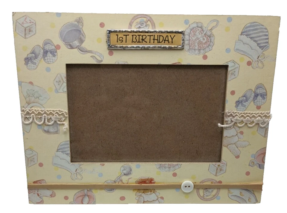 Marco de fotos del primer cumpleaños del bebé amarillo pastel adorno de encaje infantil sin marca 3,5 Foto 1 de 4