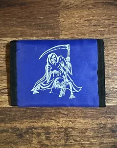 🔥 VTG Trifold Grim Reaper Nylon Wallet carnival prize official VELCRO 80s - Picture 1 of 4