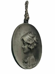Goldn' Things Girl Victorian Style Vintage Necklace Pewter Lady Oval Signed - Picture 1 of 5