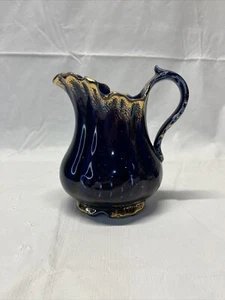 Jarra de porcelana vintage tamaño mediano azul cobalto con detalles dorados - Imagen 1 de 11