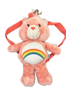 Zaino imbottito Care Bears Pink Cheer Bear Rainbow 2003 peluche 12" cinghie vintage - Foto 1 di 9