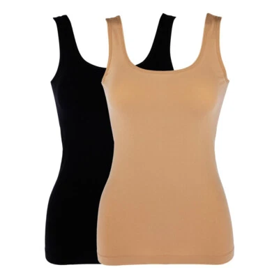 Rhonda Shear 2 Pack Seamless Cotton Smoothing Tank, Nude and Black, Large - Image 1 of 2