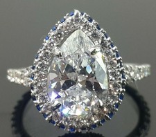 Solitaire Statement Ring White Pear Blue Round Handmade CZ 925 Sterling Silver