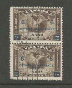 Canada SG 318 1932 6c on 5c Deep Brown Fine Used Ottawa Conference pair cat £50 - Picture 1 of 2