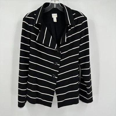 Blazer Chicos Mujer Talla 2 US L Rayas Negro Blanco Elastizado Carrera Oficina Moderno Foto 1 de 4