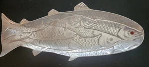 Arthur Court  Aluminum Salmon Trout Tray Fish Carnelian Eye 18½" - Picture 1 of 6