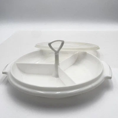 Vintage Tupperware Serving Tray 3 Section Divider Handle 608-2 Millionaire USA - Image 1 of 4