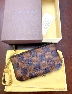 Louis Vuitton Key Cles Damier Ebene Key Chain Brown Pouch w/Zipper BOX & DUSTBAG - Picture 1 of 13