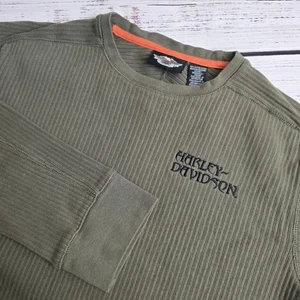 Harley Davidson Mens Medium Long Sleeve Shirt Ribbed Heavy Army Green 2004 Flaw - Picture 1 of 11
