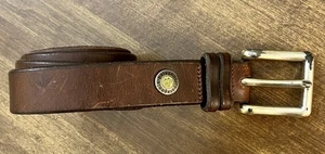 Vintage PATAGONIA Brown Saddle Leather Belt Brass Buckle Mens 34 - USA Made - Picture 1 of 7