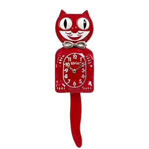 RETRO RED AND CHROME KIT CAT CLOCK -Full Size - 15.5"- MADE IN THE USA - Picture 1 of 2