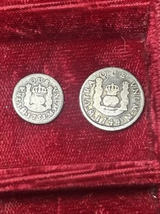 Lot Of 2 1751 And 1744 Mexico Globe Pillar 1/2 And 1 Real Circulated Fast Ship - Picture 1 of 6