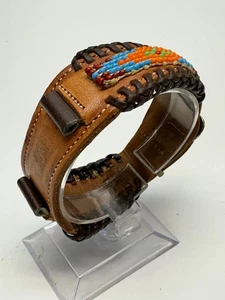 Vintage Indianer Indianer Perlen Leder Uhrenarmband Armband für 16 mm Bandanstöße - Bild 1 von 6