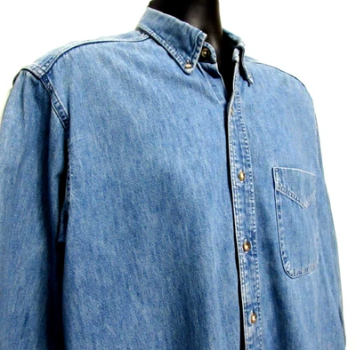 Camisa de mezclilla Gap de colección para hombre azul medio lavado claro 100 % algodón abotonada hecha en EE. UU. Foto 1 de 4