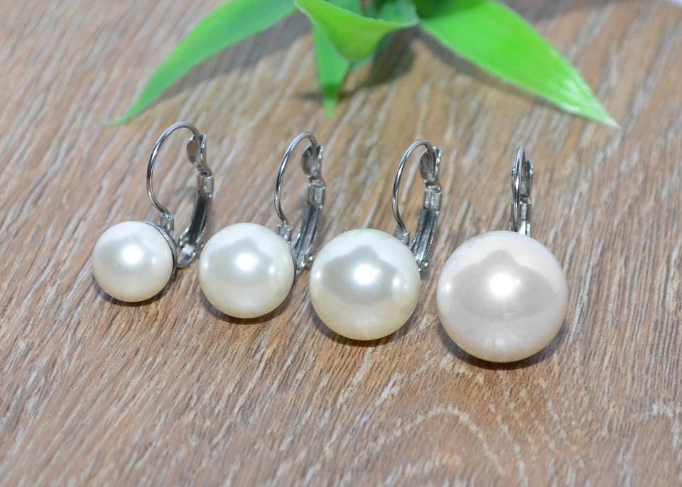 PERLENOHRRING Muschelkern Perle weiß Brisur Ohrhänger Ohrringe silber EDELSTAHL - Bild 1 von 1