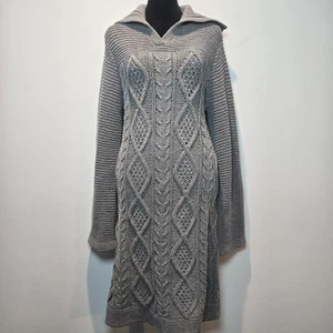 525 America Pulloverkleid Large Damen Langarm Zopfmuster grau - Bild 1 von 7