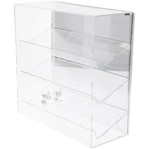 Plymor Acrylic Locking Case, Sliding Back, 3 Shelf Mirrored 16.25" x 16.25" x 7" - Picture 1 of 1
