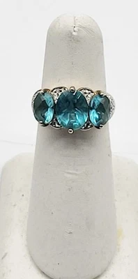 Estate, золотое кольцо из чистого серебра с голубым топазом и прозрачными камнями CZ, размер 7 - Изображение 1 из 4