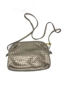 Vintage Ganson Metallic Gold Tan Woven Leather Crossbody Bag - Picture 1 of 17